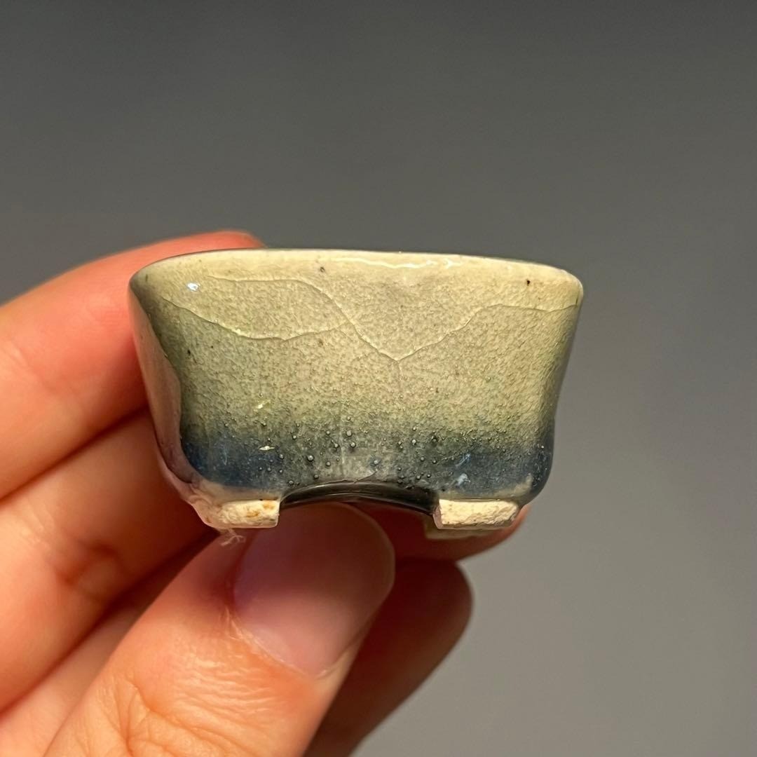 Japanese Bonsai pot MACHINAO IMAOKA signed Green glazed MAME Rectangle w1.7"/440