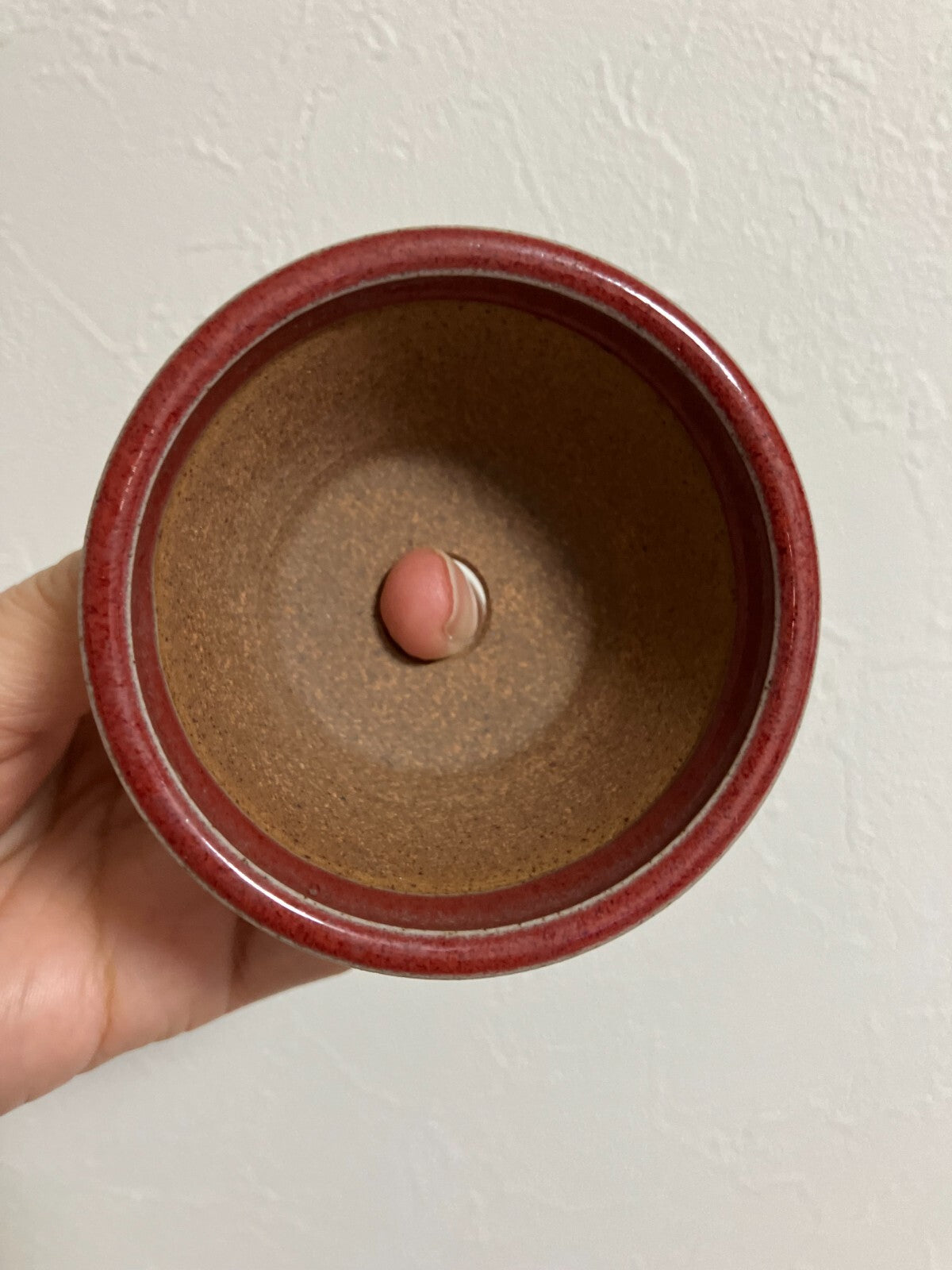 Japanese bonsai pot TACHIBANA signed red glazed SESSOKU foot use φ2.8" /238