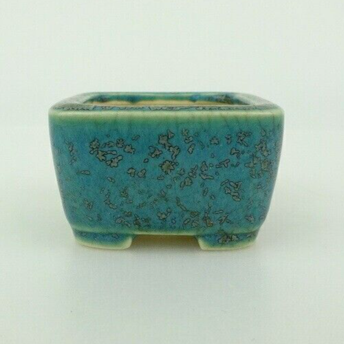 Japanese Bonsai pot SEIKO signed Green glazed MAME SESSOKU Square w1.7" /407