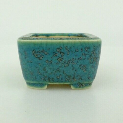 Japanese Bonsai pot SEIKO signed Green glazed MAME SESSOKU Square w1.7" /407
