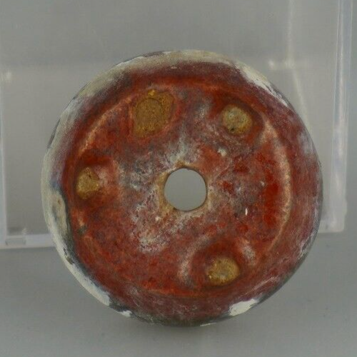 Japanese Bonsai pot artist signed MAME Red & green glazed Three legs φ1.9" /406