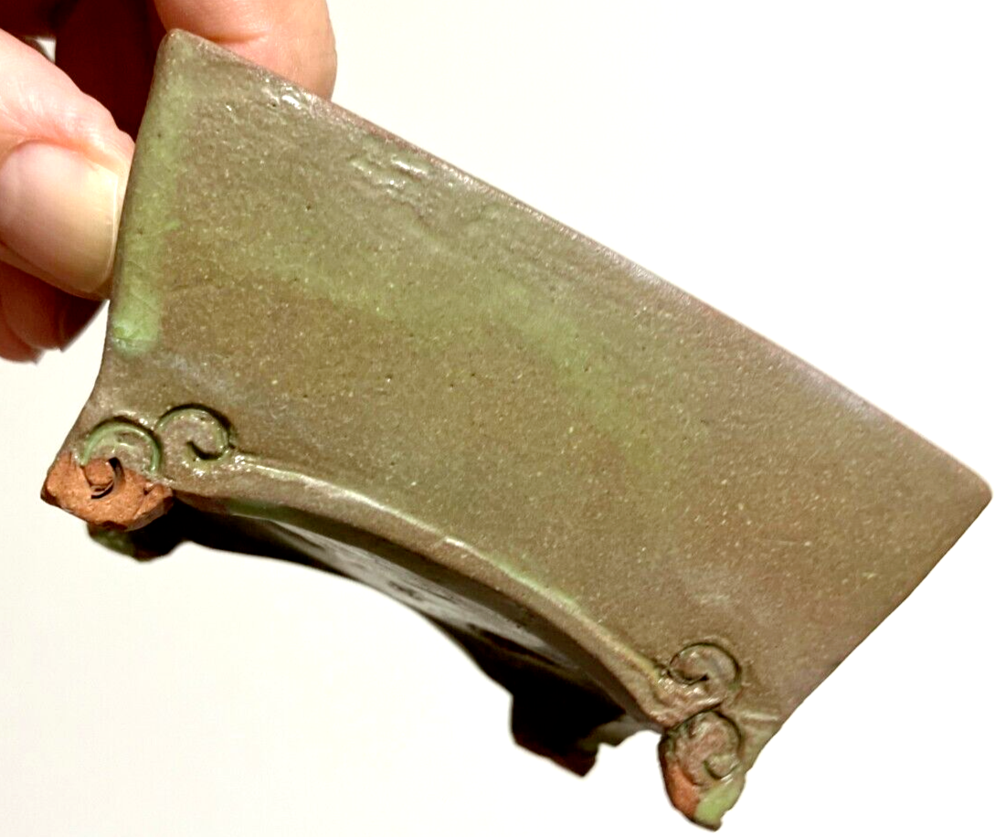 Japanese bonsai pot Artist signed green glazed rctgl Unique cloud f/ w3.3in n27