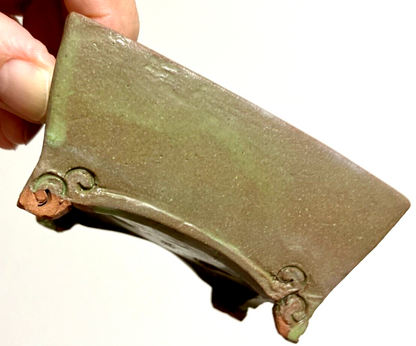 Japanese bonsai pot Artist signed green glazed rctgl Unique cloud f/ w3.3in n27