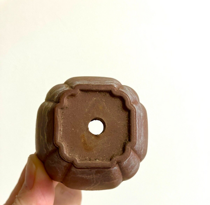 Japanese old bonsai pot TOSUI signed Set of 2 Cloud foot Green Brown w2.4" /310