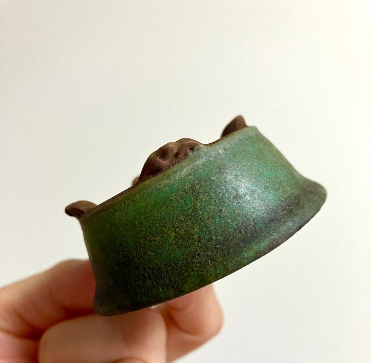 Japanese old bonsai pot TOSUI signed Set of 2 Cloud foot Green Brown w2.4" /310