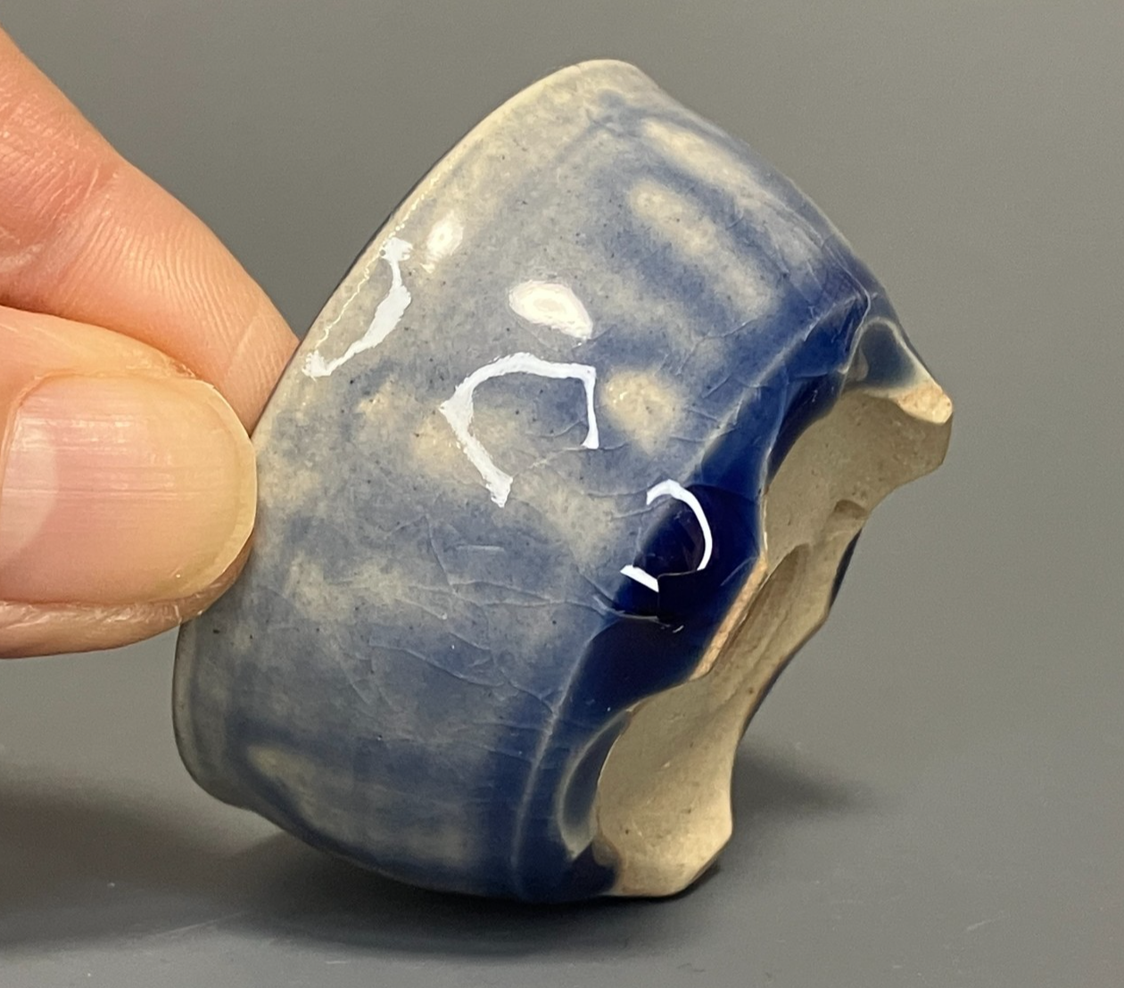 Japanese Bonsai pot MASAKO KUNII signed Drooping Glazed Blue MAME Rd φ2.1" /442