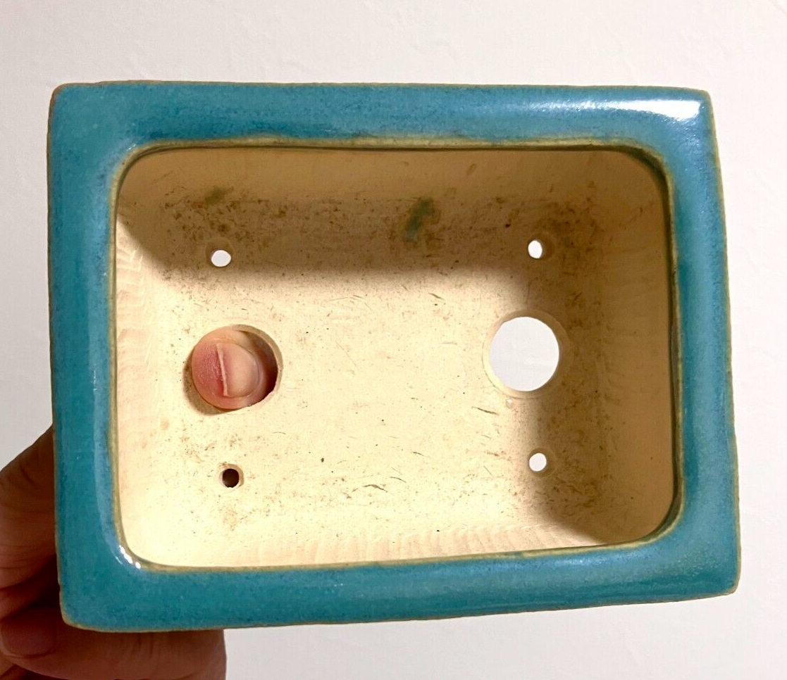 Japanese bonsai pot FUKUDA KEIUN signed Light blue glazed New Stair ft w4" /309