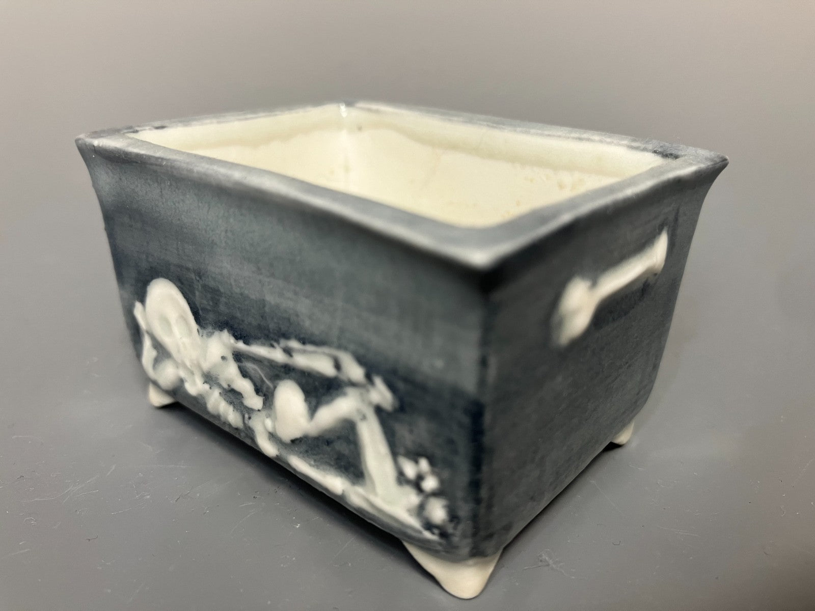 Japanese Bonsai pot YUKA ISHIKAWA sign The Skull Man Rctgl MAME w2.4" /433