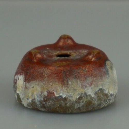 Japanese Bonsai pot artist signed MAME Red & green glazed Three legs φ1.9" /406