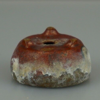 Japanese Bonsai pot artist signed MAME Red & green glazed Three legs φ1.9" /406
