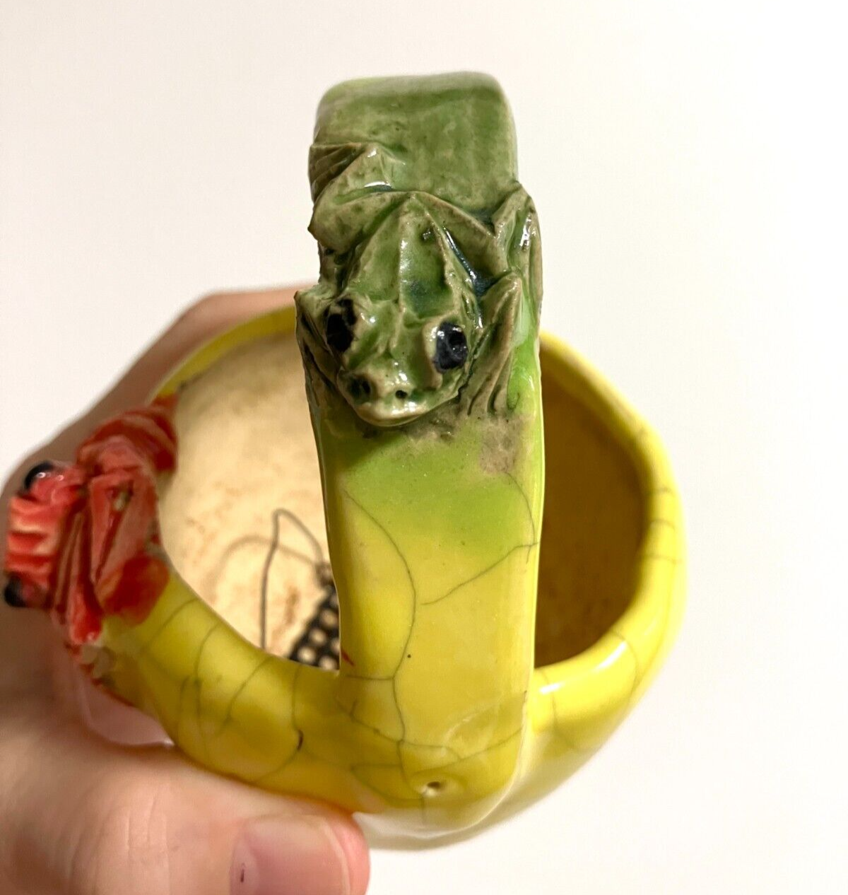 Japanese bonsai pot MASASHI FURUMOTO signed frog & crab relief basket φ3.3" /312