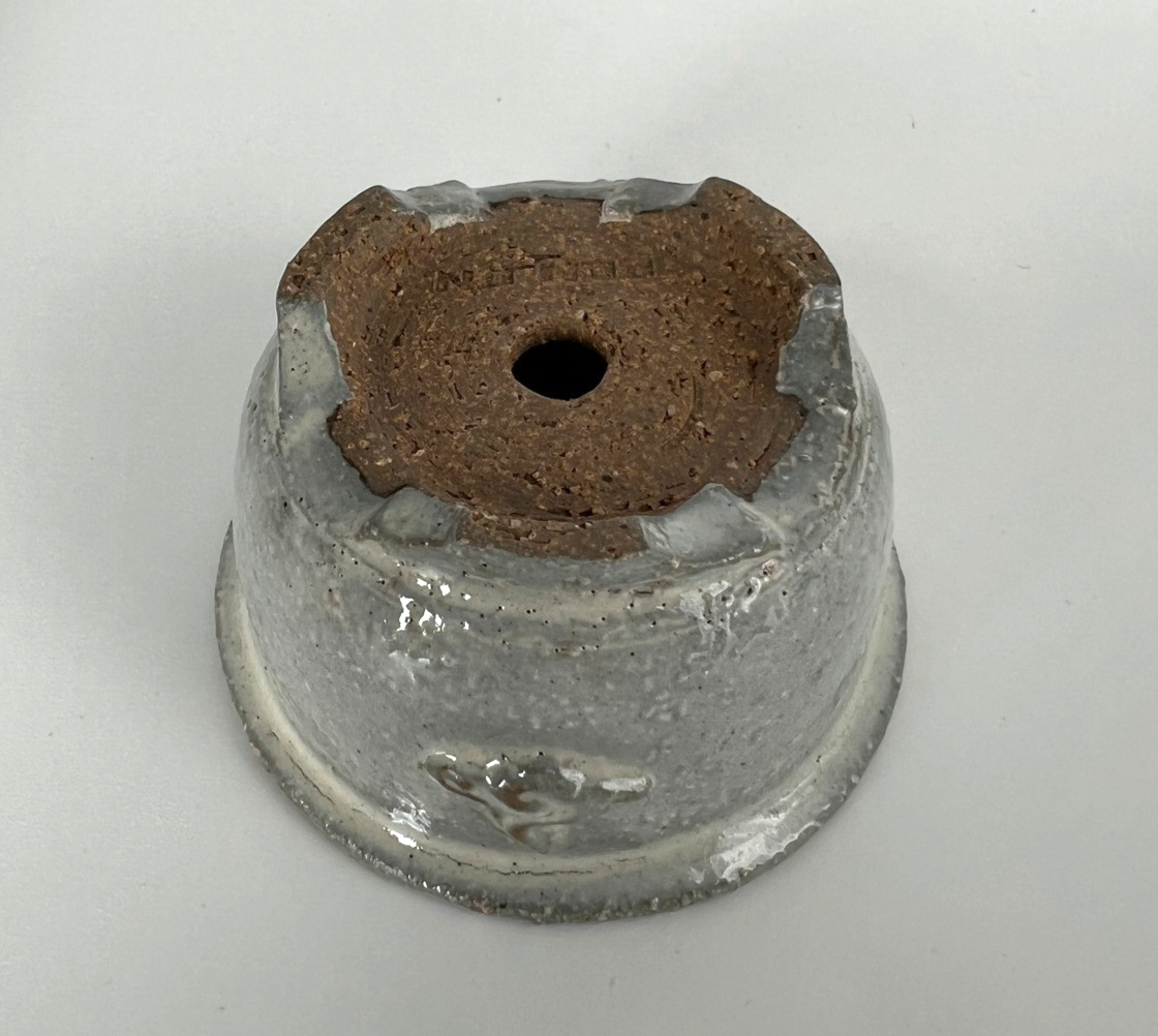 Japanese Bonsai pot TATSUYA KATO sign White slip glazed Round MAME w2.4" /418