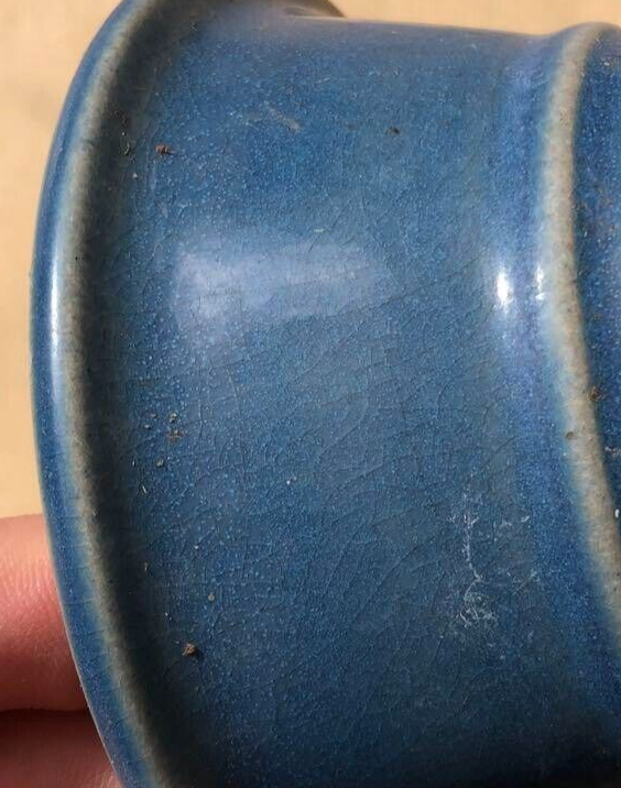 Bonsai pot KOCHI signed Blue glazed Round SESSOKU Bottom lined φ4.5" /423