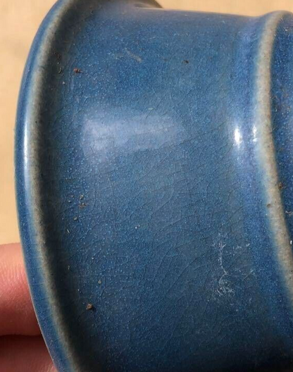 Bonsai pot KOCHI signed Blue glazed Round SESSOKU Bottom lined φ4.5" /423