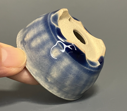 Japanese Bonsai pot MASAKO KUNII signed Drooping Glazed Blue MAME Rd φ2.1" /442
