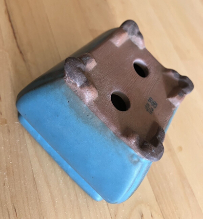 Japanese bonsai pot TOSUI signed blue glazed Jar shaped cloud foot w2.8" /19