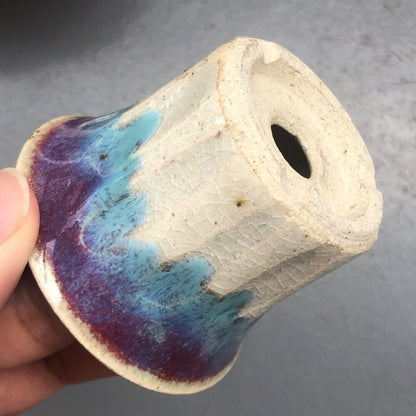 Japanese bonsai pot KO KAORU sign MAME Cinnabar glazed YOHEN Purple φ2.6" #277