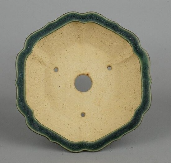 Japanese TOKONAME bonsai pot SHIBAKATSU signed RINKA Green glazed w5.3" /437