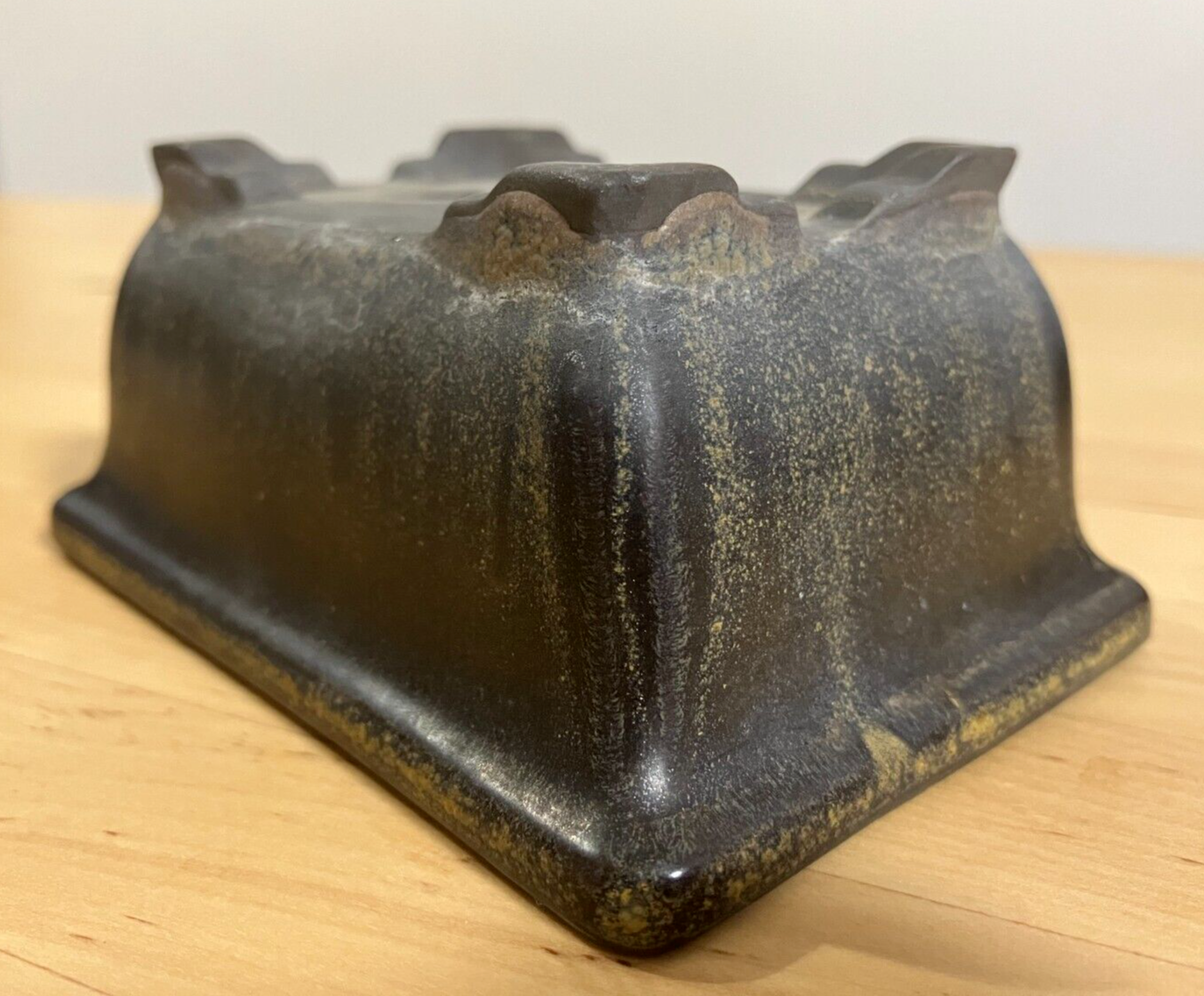 Japanese bonsai pot TOSUI signed glazed rectangle black brown w4.1" #26