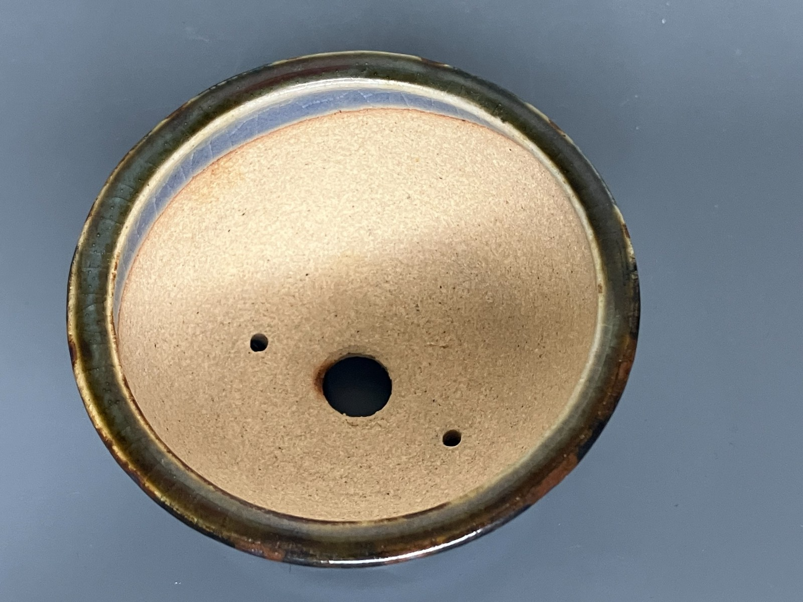 Japanese Bonsai pot MASAKO KUNII signed Glazed Blue stripe MAME Rd φ2.6" /429