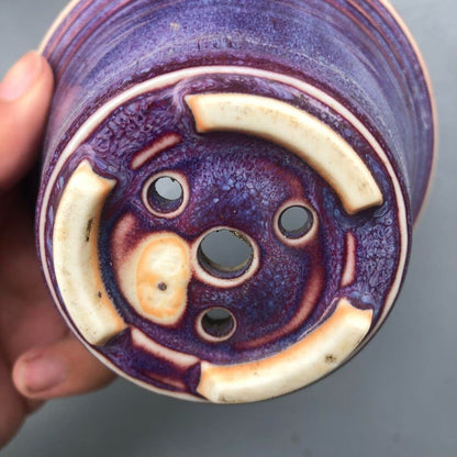 Japanese bonsai pot JUETSU signed purple glazed SESSOKU foot used φ4.3" /270