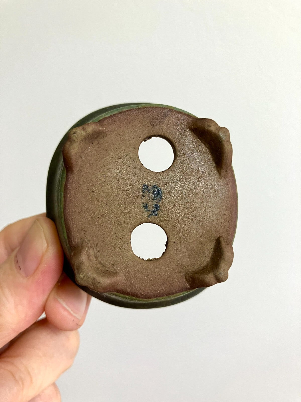 Japanese old bonsai pot TOSUI signed Set of 2 Cloud foot Green Brown w2.4" /310