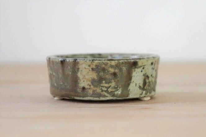 Japanese bonsai pot AKIMUNE AIGAKE Double glazed Green gray Shallow φ2.2" /319