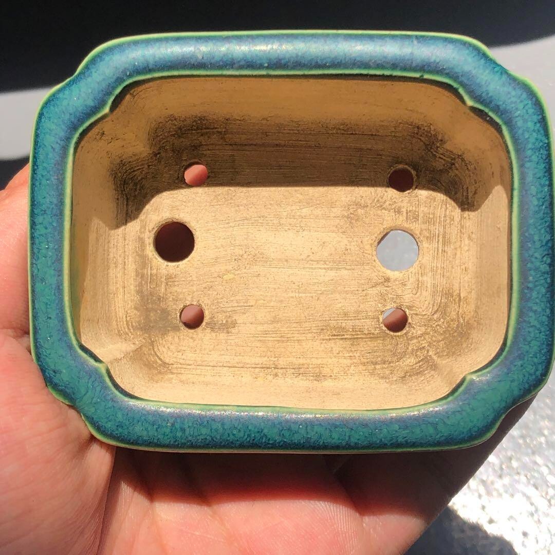 Japanese TOKONAME Bonsai pot YOZAN kiln EIMEI signed Green glazed w3.3" /404