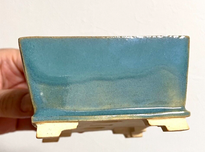 Japanese bonsai pot FUKUDA KEIUN signed Light blue glazed New Stair ft w4" /309