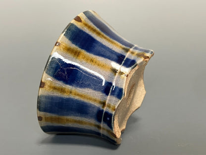 Japanese Bonsai pot MASAKO KUNII signed Glazed Blue stripe MAME Rd φ2.4" /430