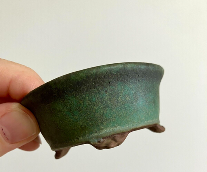 Japanese old bonsai pot TOSUI signed Set of 2 Cloud foot Green Brown w2.4" /310