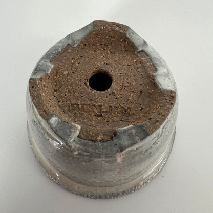 Japanese Bonsai pot TATSUYA KATO sign White slip glazed Round MAME w2.4" /418