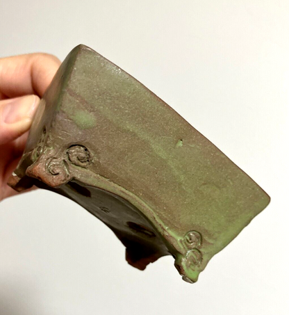 Japanese bonsai pot Artist signed green glazed rctgl Unique cloud f/ w3.3in n27