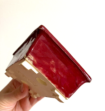 Japanese bonsai pot FUKUDA KEIUN signed Chicken blood glaze rectangle w4.3" /308