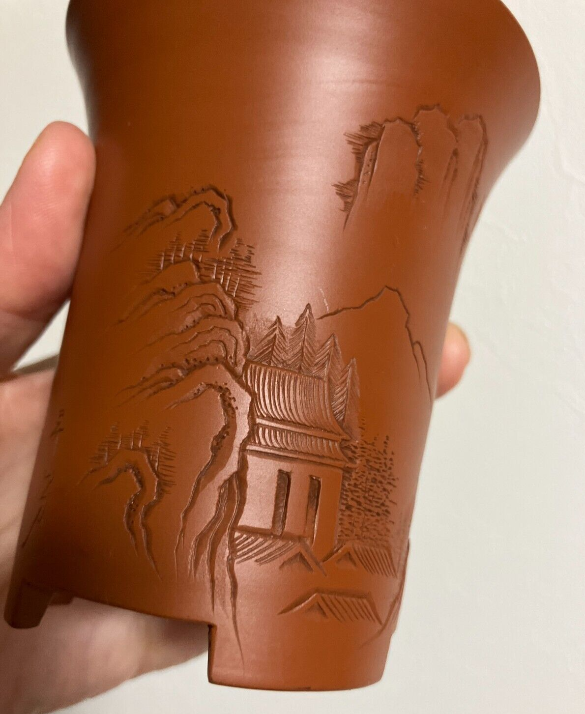 Japanese bonsai pot SHOZANTO signed pictured brown pillar three legs φ3.4" #43