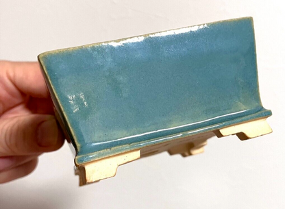 Japanese bonsai pot FUKUDA KEIUN signed Light blue glazed New Stair ft w4" /309