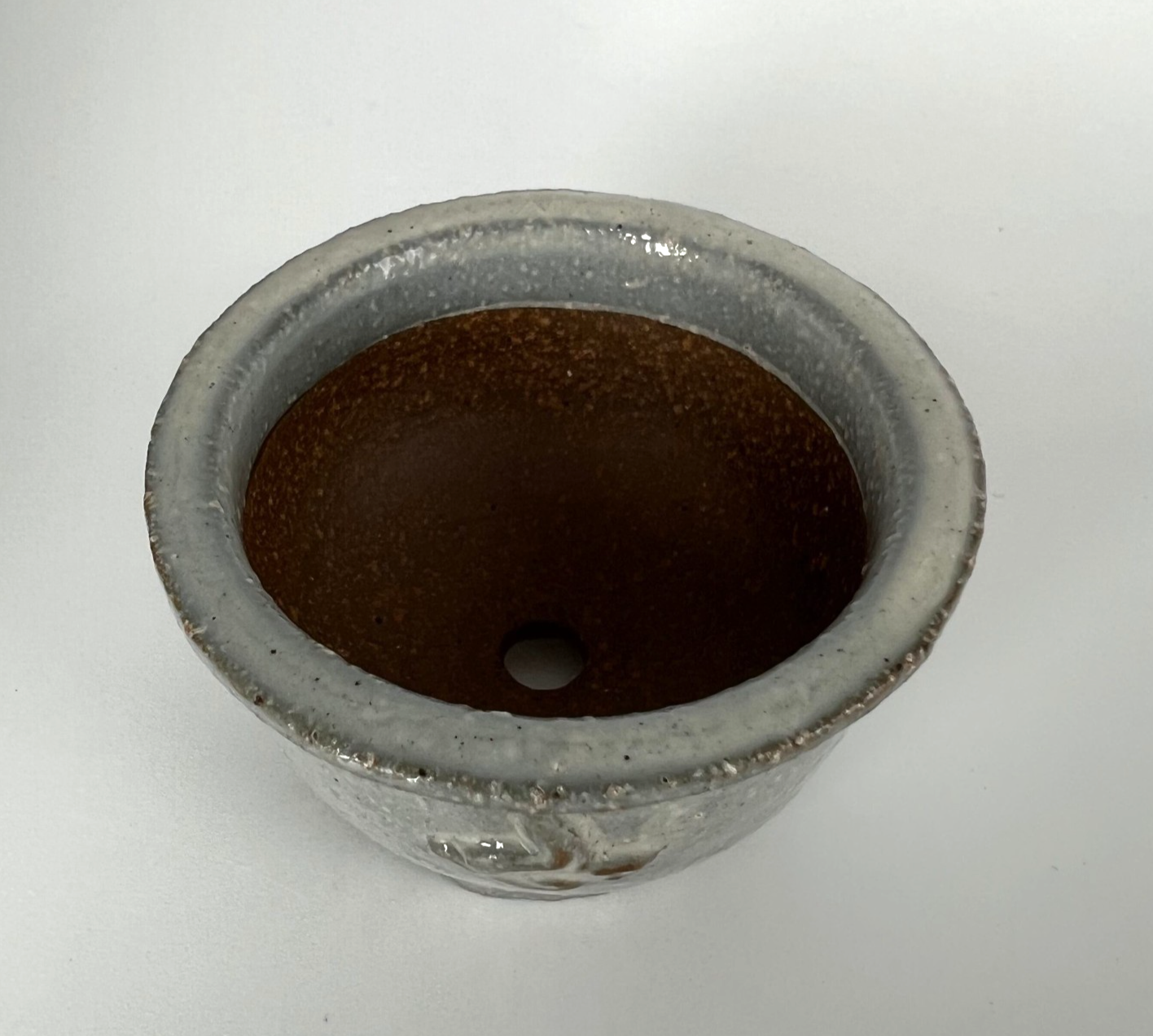 Japanese Bonsai pot TATSUYA KATO sign White slip glazed Round MAME w2.4" /418