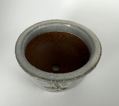 Japanese Bonsai pot TATSUYA KATO sign White slip glazed Round MAME w2.4" /418