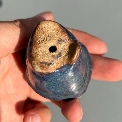 Japanese Bonsai pot AKINAO signed Peacock glazed MAME Cascade h1.8" /394