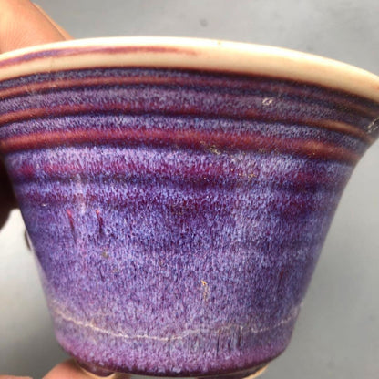 Japanese bonsai pot JUETSU signed purple glazed SESSOKU foot used φ4.3" /270