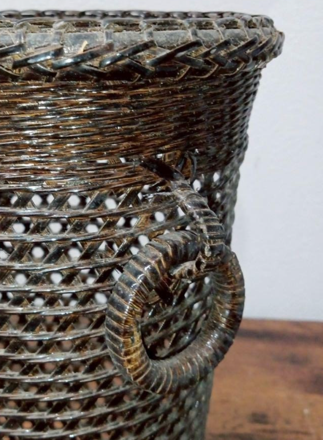 Japanese braided bamboo work Flower basket IKEBANA vase Tall h10.8" /436