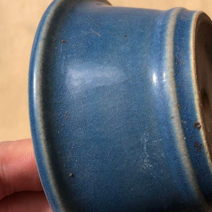 Bonsai pot KOCHI signed Blue glazed Round SESSOKU Bottom lined φ4.5" /423