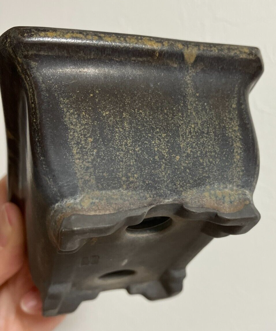 Japanese bonsai pot TOSUI signed glazed rectangle black brown w4.1" #26