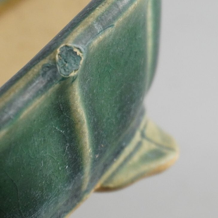 Japanese TOKONAME bonsai pot SHIBAKATSU signed RINKA Green glazed w5.3" /437