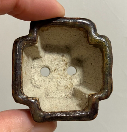 Japanese bonsai pot MUTO brown glazed square corner shaped MAME w1.7" /280
