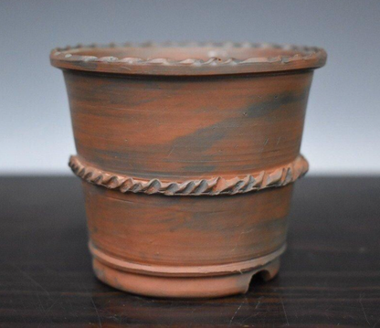 Japanese TOKONAME Bonsai pot DEIJU signed DEIMONO Mid rope Rim Round φ3.3" /410