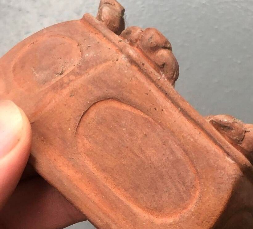 Japanese bonsai pot MASAMINE 正峯 signed SHUDEI Red clay Hexagon Cloud w3.9" /413