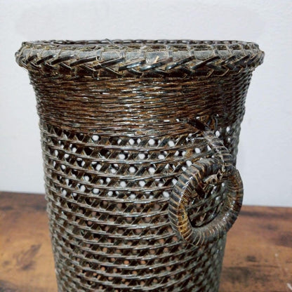 Japanese braided bamboo work Flower basket IKEBANA vase Tall h10.8" /436