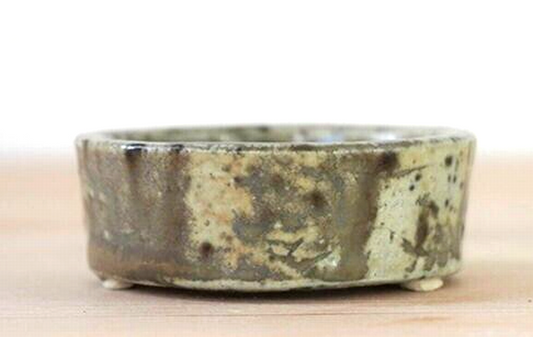 Japanese bonsai pot AKIMUNE AIGAKE Double glazed Green gray Shallow φ2.2" /319