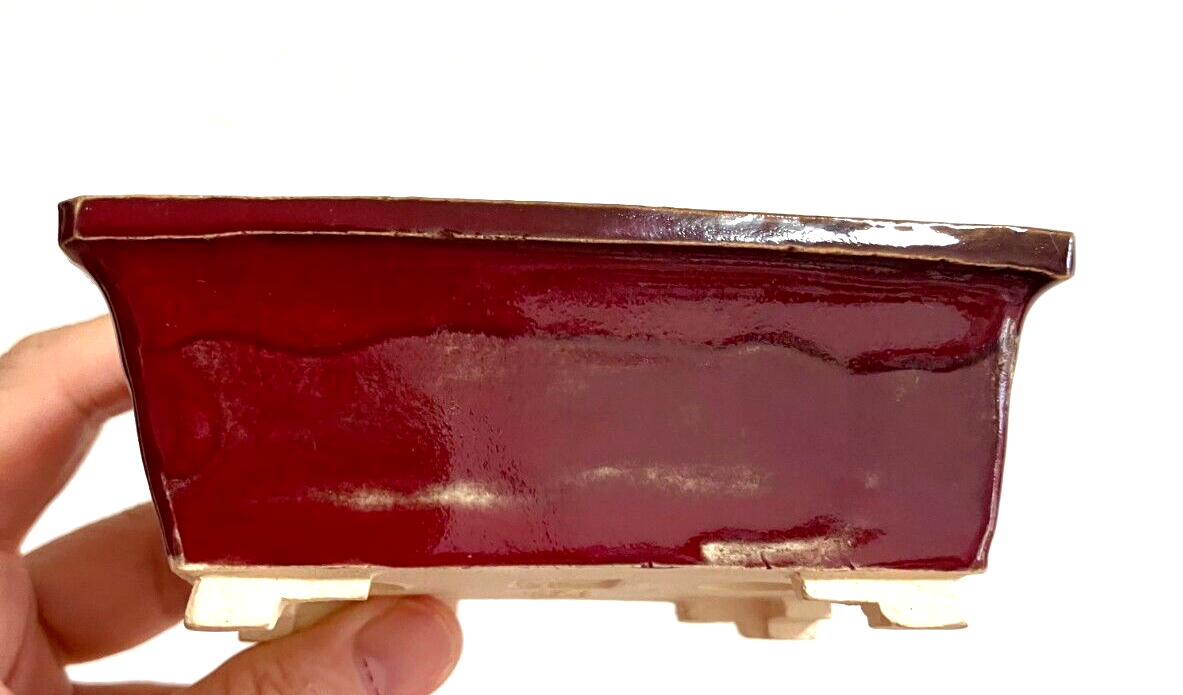 Japanese bonsai pot FUKUDA KEIUN signed Chicken blood glaze rectangle w4.3" /308